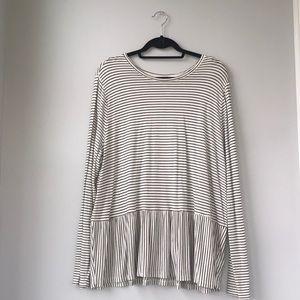 Black and White Striped Long Sleeve Peplum Top